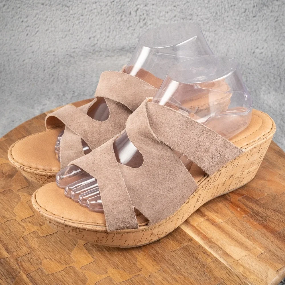 BORN Tan Leather Cork‎ WedgeAnkle Strap Sandals Size 11 Summer Boho
